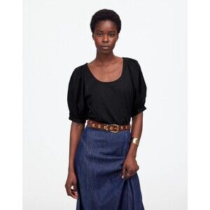 MADEWELL Relaxed Scoopneck Short Puff Sleeve Top XS True Black Office NWT B40